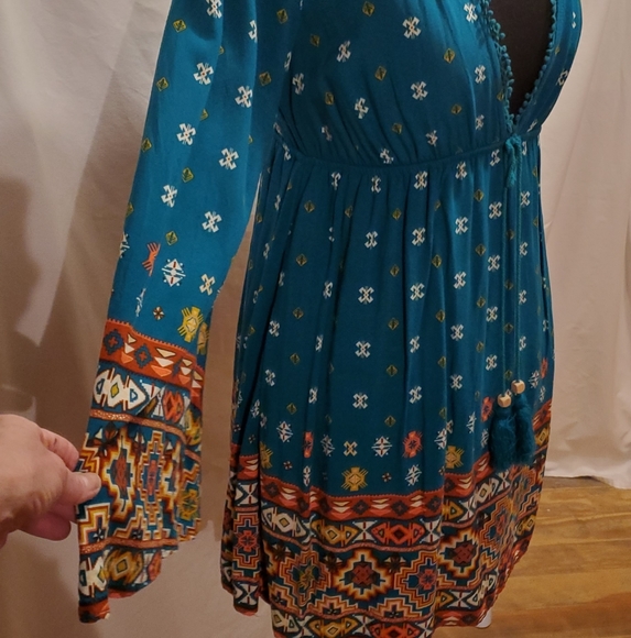 EXHILERATION BOHO, TUNIC TOP. BLUE DRESS OR TOP, - Picture 5 of 9